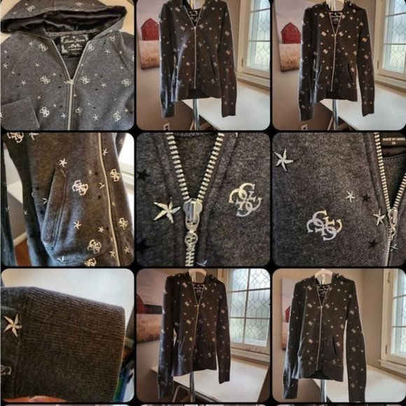 GUESS Jeans Stars & Logo Zip Up Hoodie Sweater xs - Picture 2 of 7